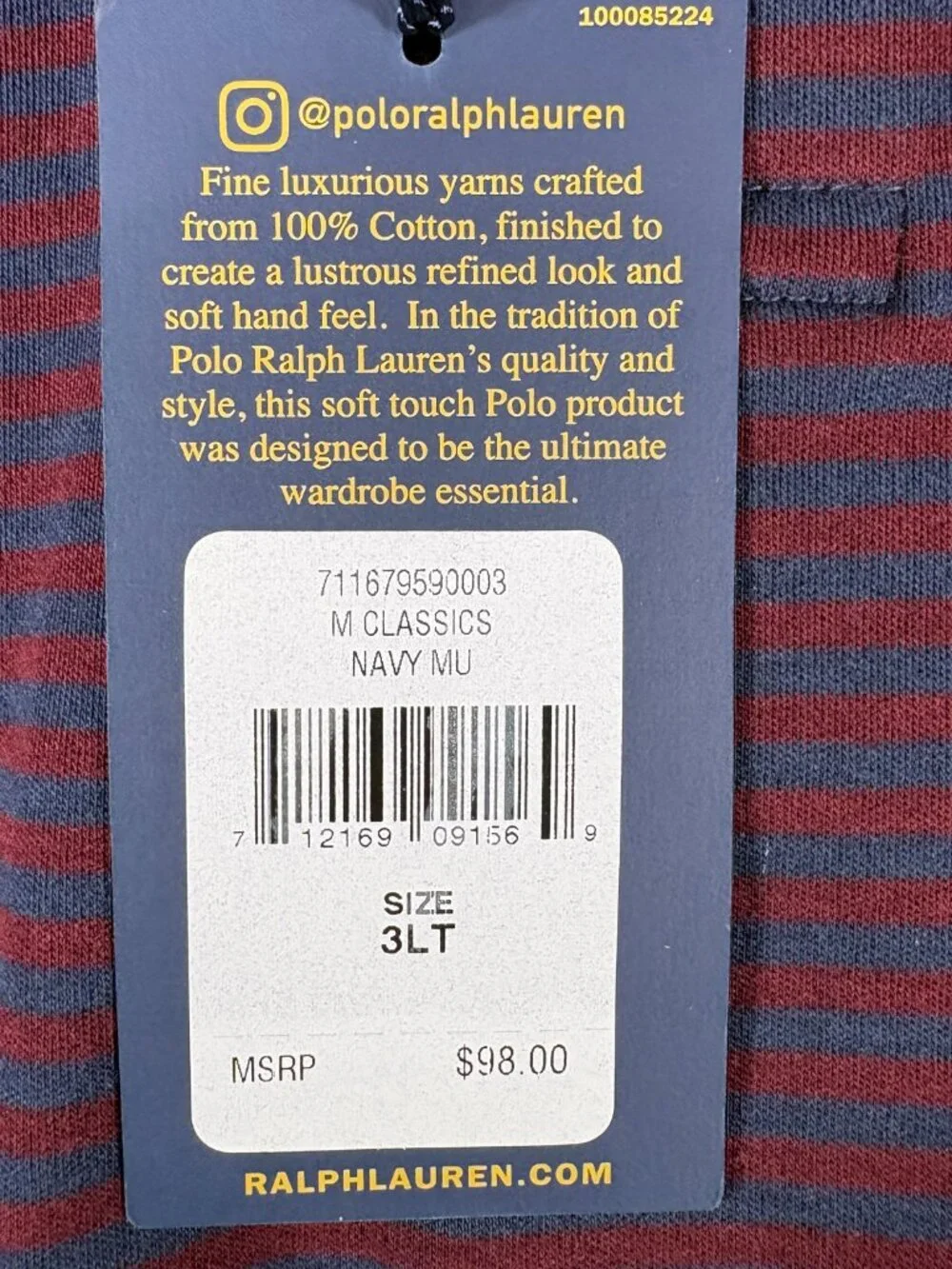 NWT Polo Ralph Lauren Polo Short Sleeve Pinstripe Red Blue 3XLT